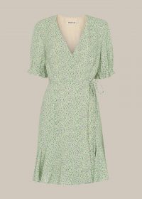 WHISTLES ENGLISH GARDEN WRAP DRESS / green ditsy print dresses