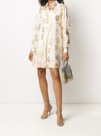 Halpern printed shirt dress in white / gold-tone