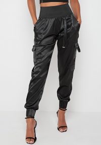 Manière De Voir HIGH WAISTED SATIN CARGO TROUSERS BLACK ~ cuffed pants