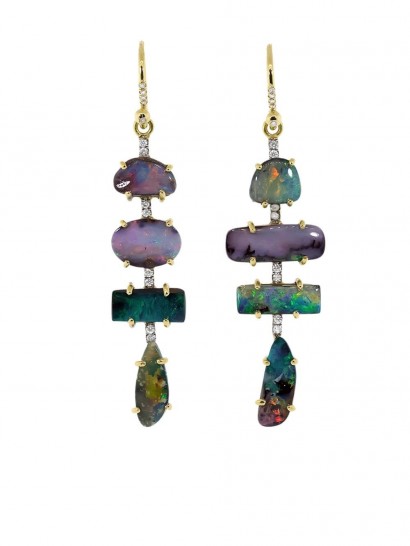 Irene Neuwirth 18kt yellow gold Gemmy Gem drop earrings / opal and diamond drops