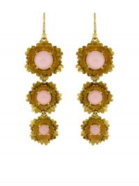 Irene Neuwirth 18kt yellow gold Super Bloom triple flower drop earrings / opal drops