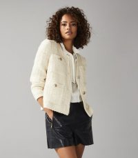 REISS JUNE SHORT BOUCLE JACKET WHITE ~ classic tweed jackets