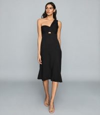 REISS KENNEDY ONE-SHOULDER MIDI DRESS BLACK ~ lbd ~ cocktail hour