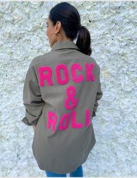 FOREVER UNIQUE Khaki And Pink ‘Rock & Roll’ Shirt / slogan shirts / casual wear