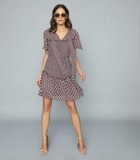 Reiss MANUELLA PRINTED CHIFFON MINI DRESS RED ~ flowy summer dresses