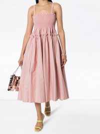 Molly Goddard Marlinene pleated midi dress ~ pink smocked bodice sundress