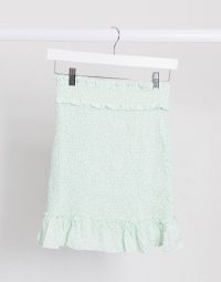 Na-kd ditsy floral smocked mini skirt in green – frill hem skirts