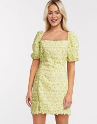 Object broderie milkmaid mini dress with puff sleeves in yellow | square neck summer dresses