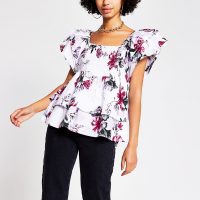 RIVER ISLAND Pink short sleeve frill layered poplin top