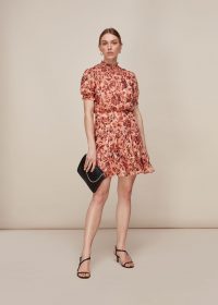 WHISTLES SOPHIA PRAIRIE SILK DRESS PINK/MULTI / frill trimmed dresses