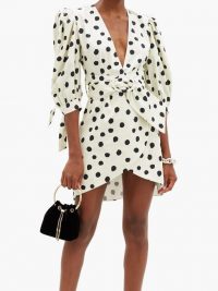 ADRIANA DEGREAS Polka-dot cotton-blend mini wrap dress