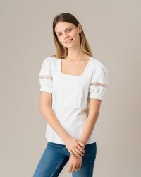 Jigsaw PUFF SLEEVE LACE TRIM TOP WHITE