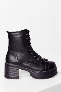 NASTY GAL Ready to Rock Faux Leather Biker Boots – chunky thinck soled lace up boot