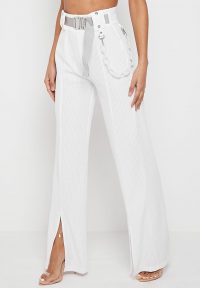 Manière De Voir RIBBED WIDE LEG TROUSERS WITH CHAIN WHITE ~ front slit hems