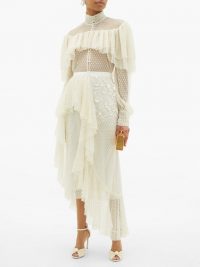 RODARTE Ruffled floral-appliqué Swiss-dot tulle skirt / romantic look clothing