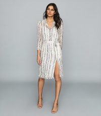 REISS SKYLA LAMÉ DETAILED CHIFFON DRESS ECRU ~ luxe shirt dresses