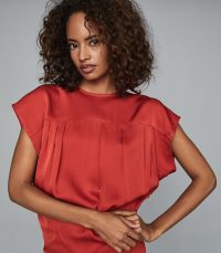 REISS TARA DRAPE DETAIL MINI DRESS RED / deep V back dresses