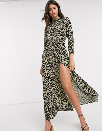 Vero Moda maxi shirt dress with belted waist in animal print