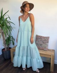 Weekday Junko tiered maxi dress in light green