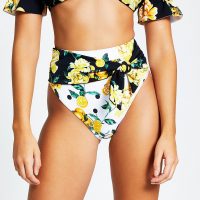 RIVER ISLAND White floral high tie waist bikini bottoms / swimwear