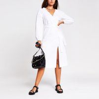 River Island White puff sleeve midi wrap dress