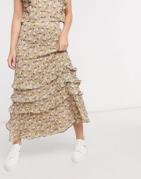 Y.A.S chiffon maxi skirt co-ord in beige floral / tiered summer skirts