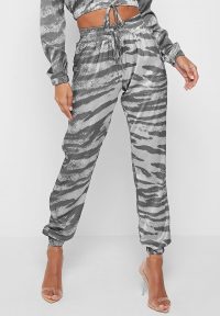 Manière De Voir ZEBRA SATIN JOGGERS GREY ~ animal print jogging bottoms