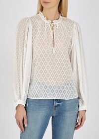 ALICE + OLIVIA Julius white devoré silk-blend blouse ~ semi sheer frill collar blouses