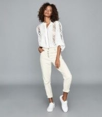 REISS ALIYAH LACE DETAIL BLOUSE IVORY ~ cut out blouses