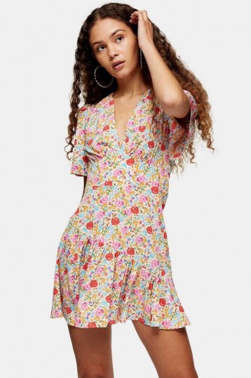 Topshop Angel Sleeve Mini Dress ~ multcoloured floral dresses