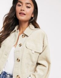 ASOS DESIGN cropped jumbo cord jacket in cream ~ corduroy ~ textured fabrics