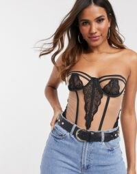 ASOS DESIGN Prama sheer & mesh illusion corset with underwire / corsets