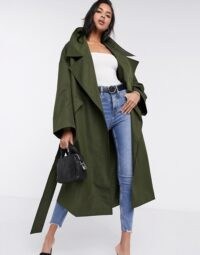 ASOS DESIGN slouchy oversized lightweight trench coat in khaki ~ dark green outerwear