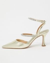 ASOS DESIGN Star embellished pointed mid-heels in gold ~ strappy metallic shoes