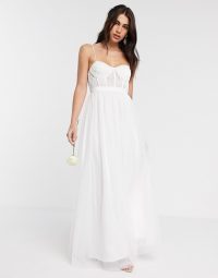 ASOS EDITION Louisa lace corset wedding dress with mesh skirt | spaghetti strap bustier detail bridal dresses