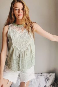 Bl-nk Rayna Eyelet and Lace-Detailed Top Mint / green sleeveless tops