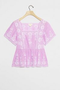 Maeve Alina Embroidered Eyelet Blouse Lavender