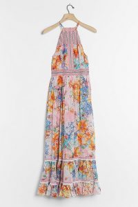 Bhanuni by Jyoti Yuko Halter Maxi Dress Pink Combo / mixed print halterneck dresses