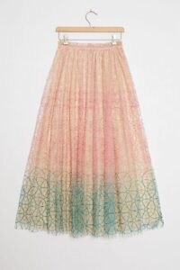 Geisha Designs Three-Tone Embroidered Skirt ~ mesh overlay skirts