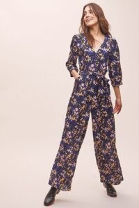 Kachel Eleanor Printed Jumpsuit Navy / blue flower print jumpsuits