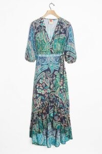 Farm Rio Amorina Wrap Maxi Dress / mixed print dresses / ruffle hemlines