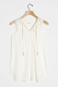 Anthropologie Emily Embroidered Tunic / sleeveless curved hem top