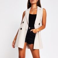 RIVER ISLAND Beige sleeveless button up blazer ~ longline blazers