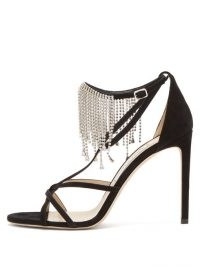 JIMMY CHOO Bijou 100 crystal-fringe suede sandals ~ strappy fringed stiletto heels