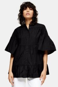 Topshop Black Tiered Poplin Blouse | voluminous sleeve tops