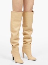 SAINT LAURENT Blu knee-high leather boots ~ slouchy beige boots