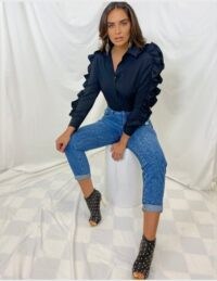 Forever Unique Blue Denim Boyfriend Turn Up Jeans | turn-ups | distressed details