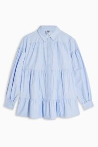 Topshop Blue Stripe Tiered Poplin Top | voluminous oversized shirts