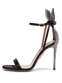 AQUAZZURA Bow Tie 105 crystal-embellished satin sandals | glamorous event heels