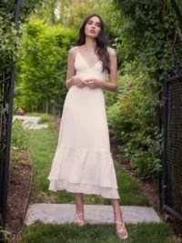 REFORMATION Chalet Dress ~ ivory skinny strap dresses ~ tiered ruffle hemlines